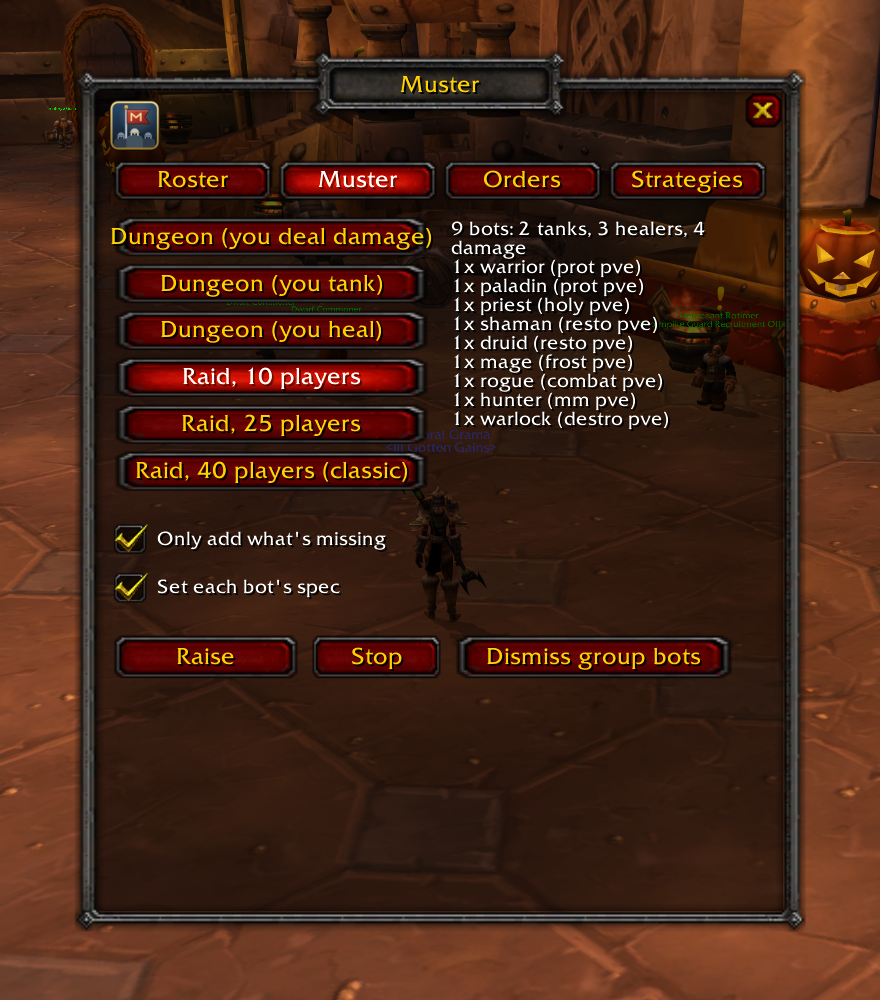 Muster tab with the 10-player raid selected